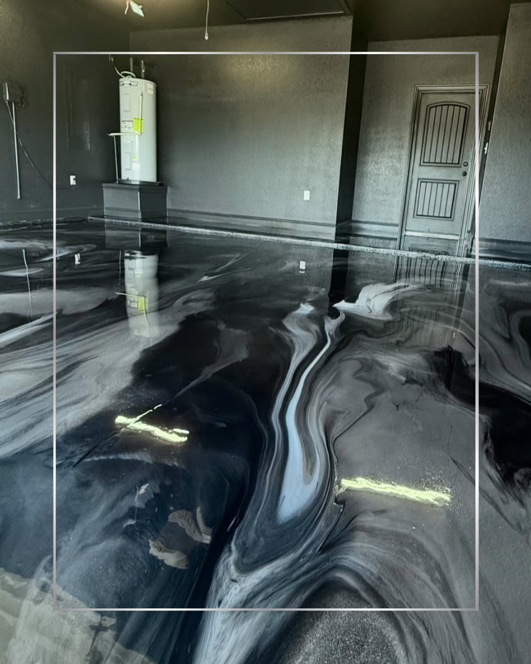 Silver metallic epoxy floor in a finished interior